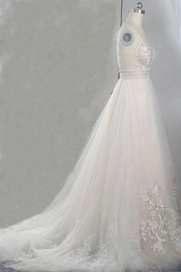 Bradyonlinewholesale Sexy Deep-V-Neck Sleeveless Tulle Wedding Dress Ruffles Appliques Beadings Bridal Gowns with Sash On Sale_3