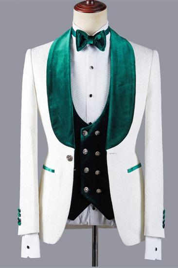 Jeffery Fashion Jacquard Three-Piece Green Lapel White Wedding Dress_1