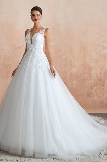Fantastic Tulle Appliques Sleeveless White Wedding Dress_3