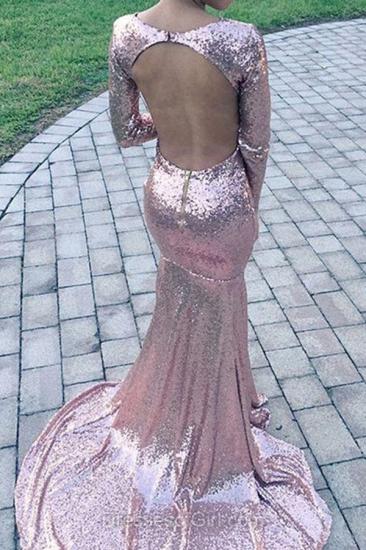 V-Neck Glamorous Prom Gowns Long Sleeve Sequins Mermaid Evening Dress_2