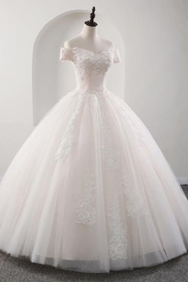 Bradyonlinewholesale Gorgeous Off-the-shoulder Pink A-line Wedding Dresses Tulle Ruffles Bridal Gowns With Appliques Online_3