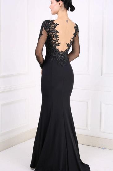 Black Long Sleeves Slim Mermaid Evening Dress V-Neck Style_3