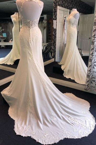Exquisite Jewel Sleeveless Wedding Dress | Sheath Tulle Lace Open Back Bridal Gown_2
