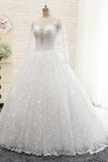Bradyonlinewholesale Elegant Jewel Longsleeves Lace Wedding Dresses White A-line Bridal Gowns With Appliques On Sale_3