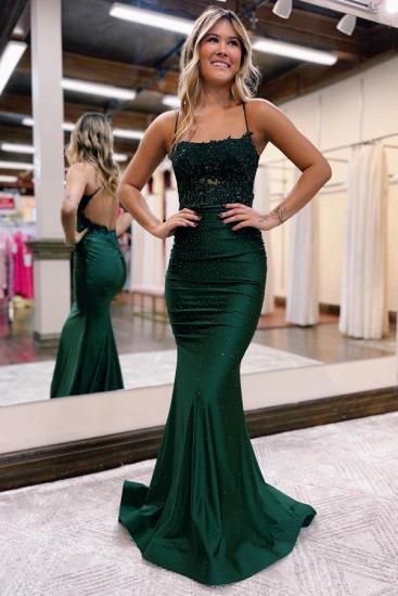 Dark Green Long Prom Dresses Cheap | Lace prom dresses_1