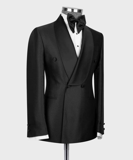 Fashion Black Shawl Lapel Double Breasted Two-Piece Men's Suit_3