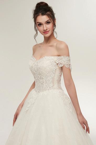 A-line Off-shoulder Sweetheart Floor Length Lace Appliques Wedding Dresses with Lace-up_10