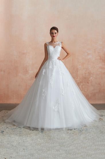 Cain | Illusion Neck White Wedding Dress with exqusite Lace Appliques, Sleeveless V-back Bridal Gowns Online_9