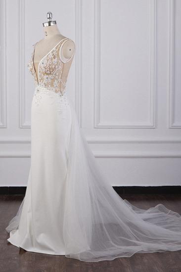 Bradyonlinewholesale Chic Sheath White Satin V-neck Wedding Dress Tulle Lace Appliques Bridal Gowns Online_2