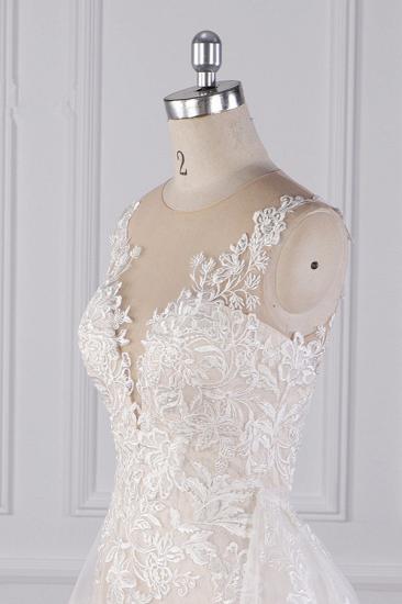 Bradyonlinewholesale Elegant Jewel Tulle Lace Wedding Dress Appliques Sleeveless Mermaid Bridal Gowns Online_5