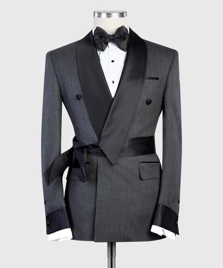 Gray Fashion Two Piece Tailored Men's Suit Black Shawl Lapel_3