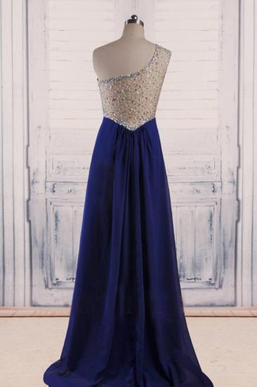 Royal Blue Chiffon Long Evening Dresses Shiny Crystal Sheer Back Popular Prom Dresses_2