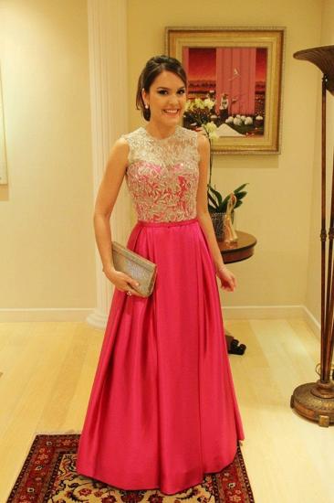 Elegant Satin A-Line Prom Gowns Appliques Floor Length Evening Dresses with Buttons_1