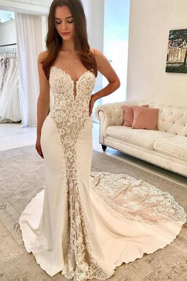 Gorgeous Mermaid Spaghetti Straps Bridal Gown | Sleeveless Lace Appliques Wedding Dresses_1
