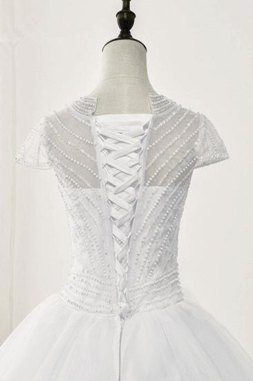 Bradyonlinewholesale Chic Ball Gown Jewel White Tulle Lace Wedding Dress Short Sleeves Rhinestones Bridal Gowns Online_7