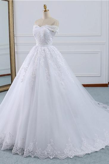 Bradyonlinewholesale Affordable White Off-the-shoulder Lace Wedding Dresses With Appliques Tulle Ruffles Bridal Gowns On Sale_3