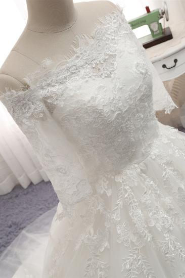 Bradyonlinewholesale Gorgeous Bateau Halfsleeves White Wedding Dresses With Appliques A-line Tulle Ruffles Bridal Gowns Online_4