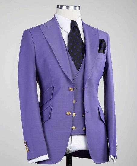 Purple Pointed Lapel Three Piece Best Fit Men Suits_4