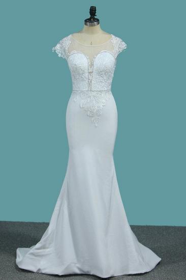 Bradyonlinewholesale Chic Satin Jewel Lace Wedding Dress Cap Sleeves Beadings Mermaid Bridal Gowns On Sale