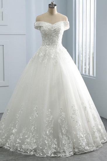 Bradyonlinewholesale Gorgeous Off-the-Shoulder Tulle Appliques Wedding Dress Sweetheart Sleeveless Lace Bridal Gowns On Sale