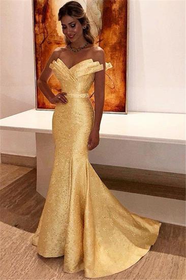 Mermaid Sparkle Sequins Daffodil Prom Dresses Cheap | Strapless Sleeveless Sexy Evening Gowns