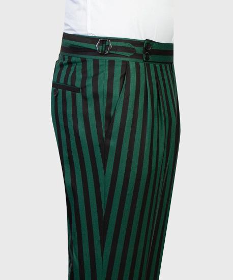 Men's Simple Green Stripe Point Collar 3-Piece Bodycon Ball Suit_5