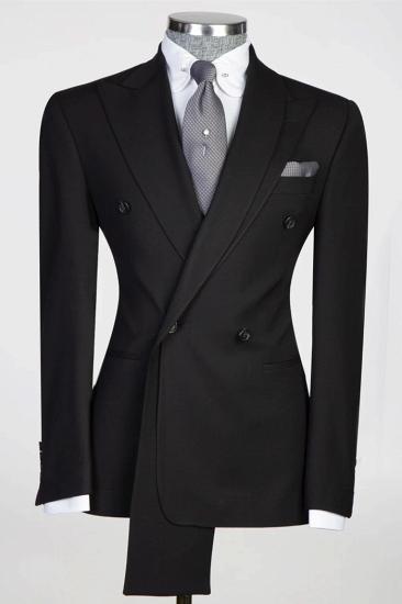 Sebastian Black Peaked Lapel Double Breasted Bespoke Prom Suits_1