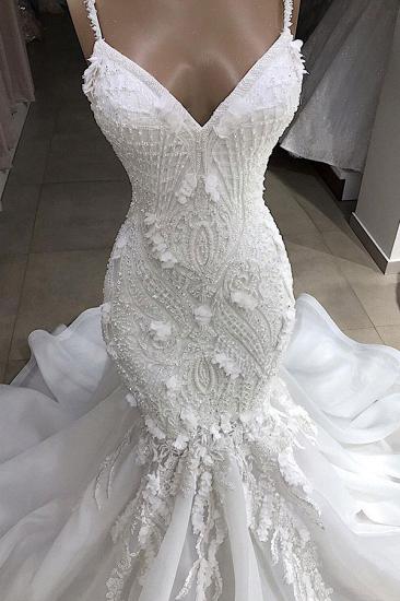 Spaghetti Strap Real Model White Mermaid Wedding Dresses with Gorgeous Lace Appliques_2
