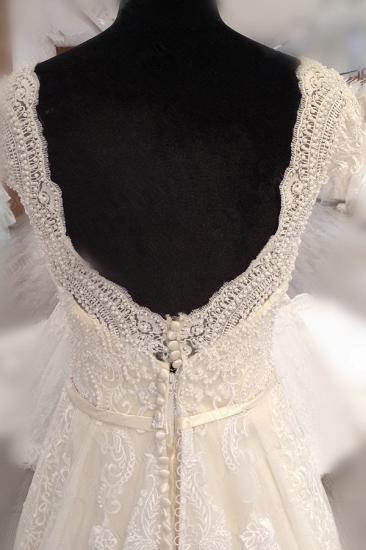 Bradyonlinewholesale Gorgeous V-Neck Cap Sleeves Tulle Wedding Dress Lace Appliques Ruffle Bridal Gowns Online_3