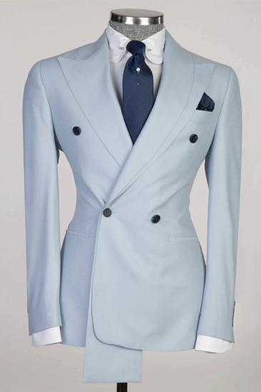 Sidon Sky Blue Peaked Lapel Double Breasted Prom Suits_1