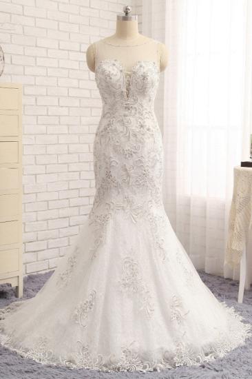 Bradyonlinewholesale Elegant White Sleeveless Jewel Wedding Dresses With Appliques Mermaid Lace Bridal Gowns Online
