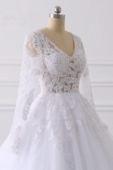 Bradyonlinewholesale Elegant V-Neck Long Sleeves Wedding Dress White Tulle Lace Appliques Bridal Gowns On Sale_5