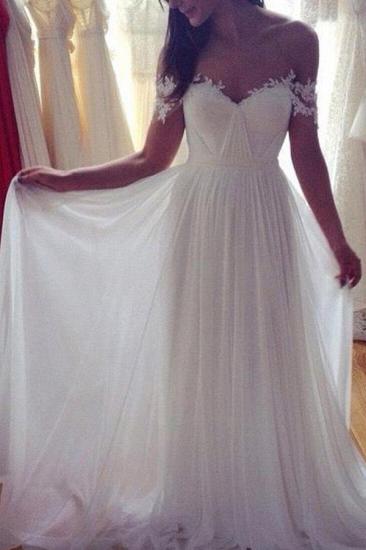 Sweep Train A-Line Chiffon Sleeveless Applique Lace Off-the-Shoulder Wedding Dresses_2