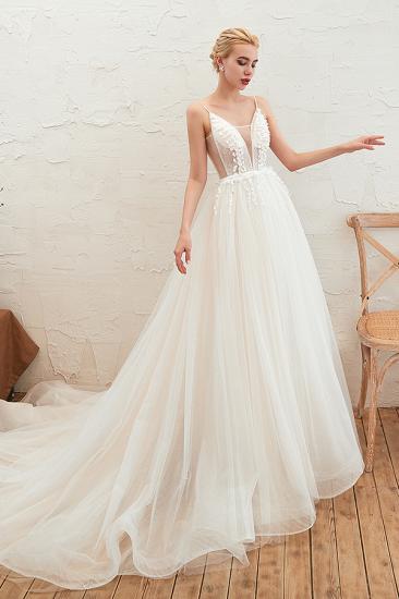 Summer Spaghetti Straps Plunging V-neck Champange Wedding Dress | Sexy Low Back Bridal Gowns Online_10