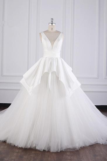 Bradyonlinewholesale Chic Ball Gown Jewel Layers Tulle Wedding Dress White Sleeveless Ruffles Bridal Gowns Online_1