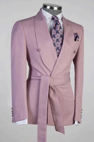 Chwen-yu Stylish Shawl Lapel Rose Pink Business Suit with Sash for Prom_2