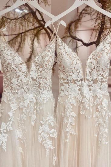 Elegant Spaghetti Strap Floral Lace Erin Wedding Dress Sleeveless Bridal Dress_4