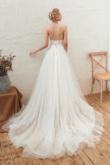 Affordable Tulle V-Neck Long Wedding Dress with Appliques_2