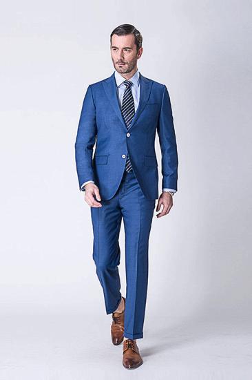 Stylish pointed lapels measure blue men's suits for all seasons