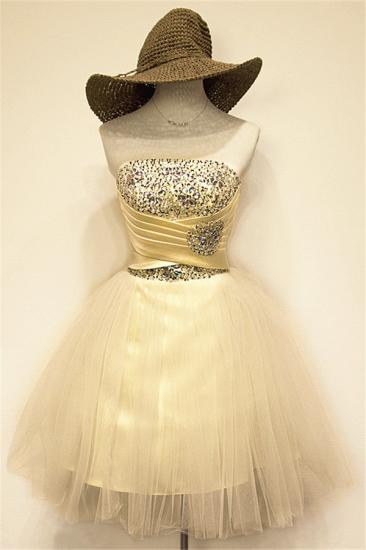 Strapless Tulle Crystal Elegant Mini Cocktail Dress with Beadings Unique Lace-up Sequin Ball Gown Dresses for Juniors_1