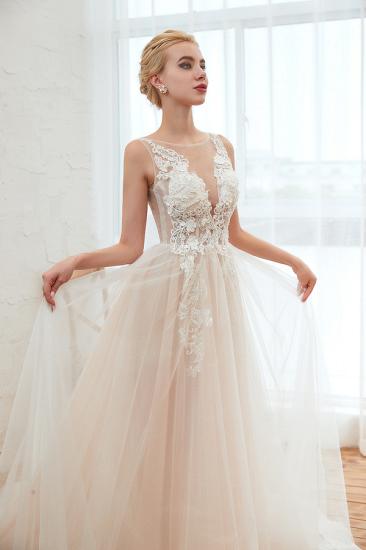 Unique Tulle V-Neck Ivory Affordable Wedding Dress with Appliques_5