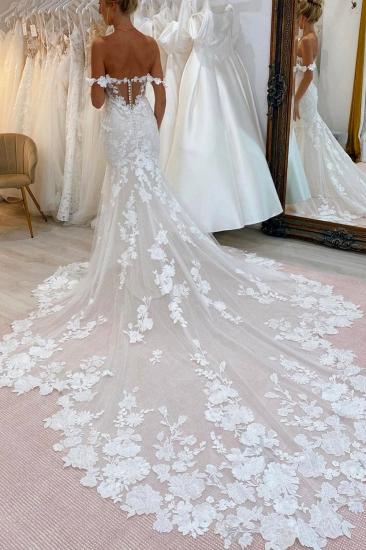 Sweetheart Appliques Lace Mermaid Wedding Dresses with Train_3