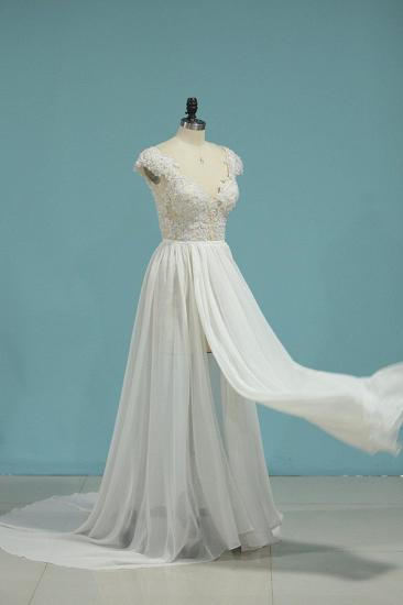 Bradyonlinewholesale Simple Chiffon Ruffles Lace Wedding Dress Appliques Cap Sleeves V-neck Beadings Bridal Gowns On Sale_3