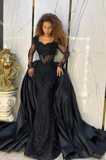 Designer Evening Dresses Long Lace Black Ball Gowns with Sleeves_4