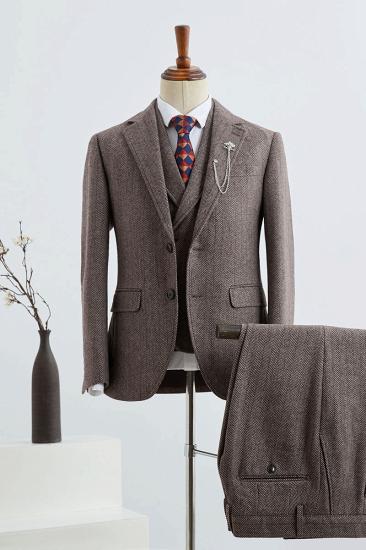 Bartholomew Latest Mens Coffee Striped Slim Fit Suit_1