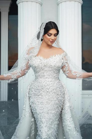 Beautiful Wedding Dresses A Line Lace Wedding Dresses with Sleeves Glitter_6