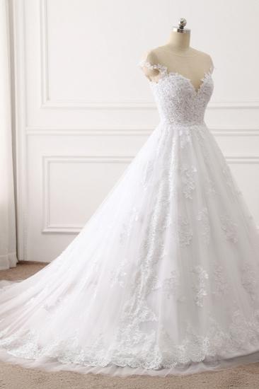 Bradyonlinewholesale Affordable Jewel Tulle Lace White Wedding Dress Sleeveless Appliques Bridal Gowns Online_3