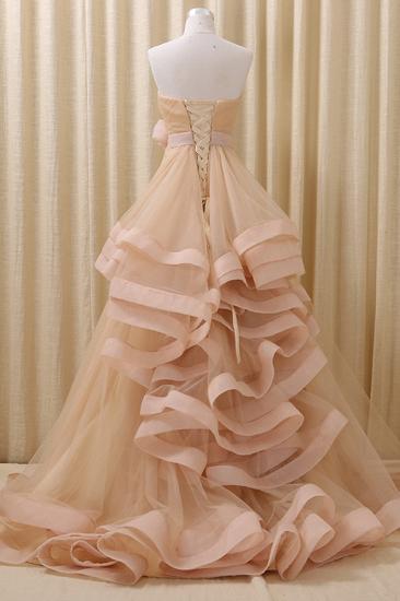 Strapless Lace-Up Organza Evening Dresses Tiered Flower Elegant Prom Gowns_3