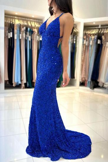 King Blue Evening Dresses Long Glitter | Sparkly Prom Dresses With Spaghetti Straps_3