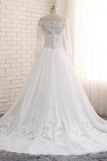 Bradyonlinewholesale Unique Bateau Longsleeves A-line Wedding Dresses With Appliques White Tulle Bridal Gowns On Sale_2